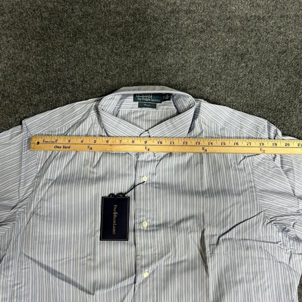 Polo Ralph Lauren Shirt Mens 17 43 Blue Stripe Douglas Classic Dress Button Down